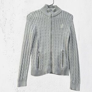 Lauren Ralph Lauren cable-knit sweater jacket in a light gray color Size SP